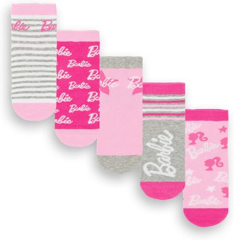 Barbie Girls Socks 5 Pack | Kids Multicoloured Doll Graphic Footwear | Funky Pink Fashion Stripey Comfortable Sock Set Bundle in Kuwait