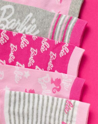 Barbie Girls Socks 5 Pack | Kids Multicoloured Doll Graphic Footwear | Funky Pink Fashion Stripey Comfortable Sock Set Bundle in Kuwait