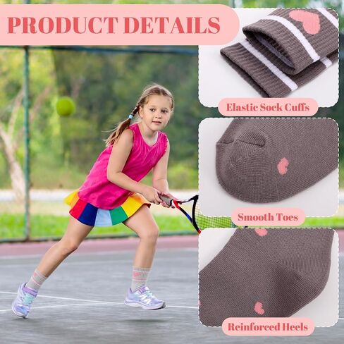 6 Pairs Girls Crew Socks Pink Grey Kids Cotton Socks with Hearts Stripes in Kuwait