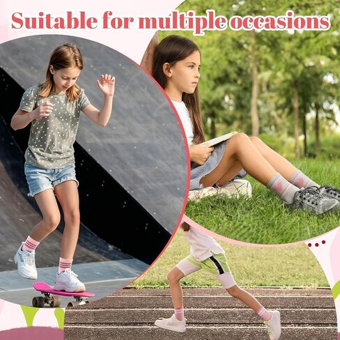 6 Pairs Girls Crew Socks Pink Grey Kids Cotton Socks with Hearts Stripes in Kuwait
