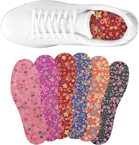 3 Pairs No Show Socks Inner Soles for Women,Barefoot Sockless Shoe Inserts,Anti-Odor Non Slip,Washable,Orange Green Blue Floral Print,Size 6-9 in Saudi Arabia
