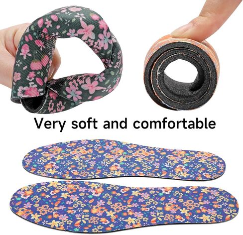 3 Pairs No Show Socks Inner Soles for Women,Barefoot Sockless Shoe Inserts,Anti-Odor Non Slip,Washable,Orange Green Blue Floral Print,Size 6-9 in Kuwait