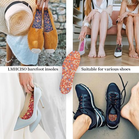 3 Pairs No Show Socks Inner Soles for Women,Barefoot Sockless Shoe Inserts,Anti-Odor Non Slip,Washable,Orange Green Blue Floral Print,Size 6-9 in Kuwait
