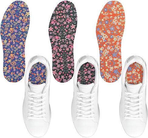 3 Pairs No Show Socks Inner Soles for Women,Barefoot Sockless Shoe Inserts,Anti-Odor Non Slip,Washable,Orange Green Blue Floral Print,Size 6-9 in Kuwait