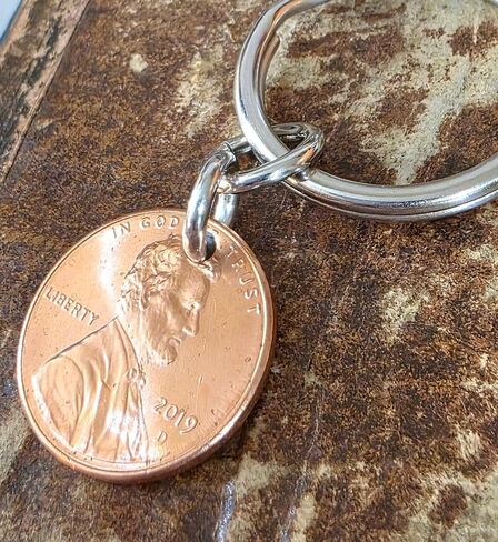 Tucker's Trinkets And Treasures 2019 Penny Keychain, Copper Coin, 7th Anniversary, Lucky Penny Key Ring, 7th Wedding Anniversary in Kuwait