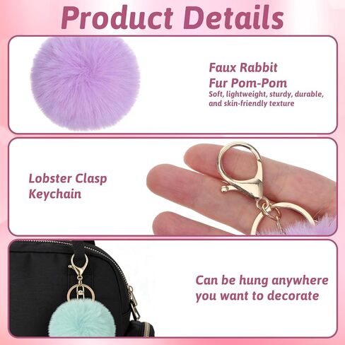 4 Pcs Pom Pom Keychains, Artificial Fur Ball Keychain Charms Ball Keyrings, Soft Fluffy Plush Tote Pendant Pompom Key Chains, Cute Colorful Car Bag Charm Purse Bag Accessories for Women (4 Colors) in Kuwait