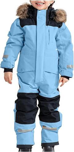 Kids Snowsuit One-Piece Boys and Girls Waterproof Snow Suits with Hood Winter Coats Warm Snowboarding Ski Overalls 1-15Y in Kuwait