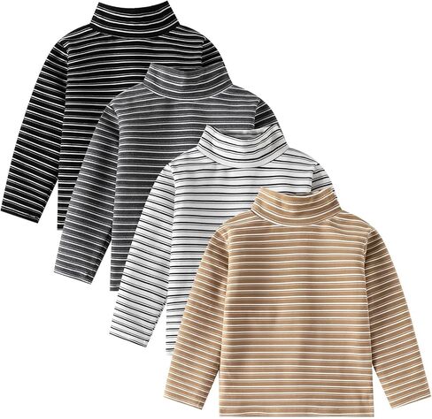 Toddler Baby Girls Boys Turtleneck Shirt Pullover Long Sleeve Striped Thermal Top Thin Padded Lined Bottom Warm Sweatshirt in Kuwait