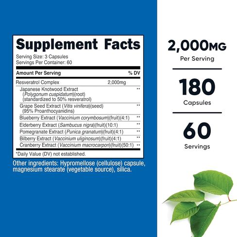 Nutricost Resveratrol Complex (2,000mg) 180 Capsules - Antioxidant Complex, Vegan, GMO-Free, Gluten-Free, 60 Servings in Kuwait
