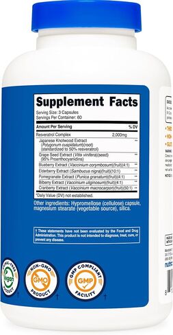 Nutricost Resveratrol Complex (2,000mg) 180 Capsules - Antioxidant Complex, Vegan, GMO-Free, Gluten-Free, 60 Servings in Kuwait