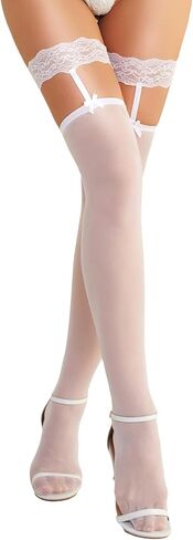 Thigh High Stockings for Women - Sheer Over Knee Hosiery Silicone Stay Up Lace Top Tights Bow Accent Pantyhose in Saudi Arabia