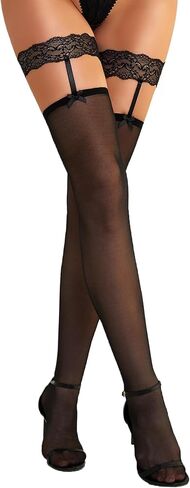 Thigh High Stockings for Women - Sheer Over Knee Hosiery Silicone Stay Up Lace Top Tights Bow Accent Pantyhose in Kuwait