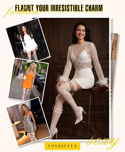 Thigh High Stockings for Women - Sheer Over Knee Hosiery Silicone Stay Up Lace Top Tights Bow Accent Pantyhose in Kuwait