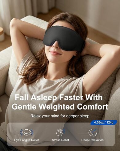 Weighted Eye Mask for Sleeping - 100% Blackout Sleep Mask for Women & Men, 3D Contoured Eye Mask for Lash Extensions, Zero Eye Pressure, Memory Foam, Adjustable Strap for Airplane Travel & Meditation in Saudi Arabia