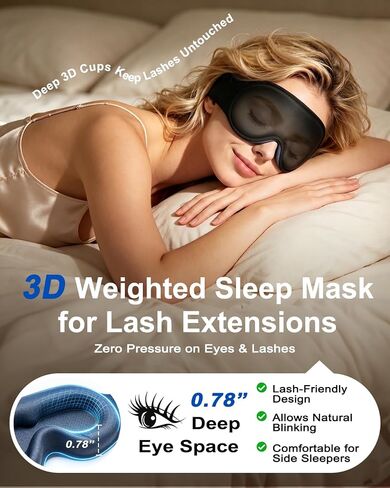 Weighted Eye Mask for Sleeping - 100% Blackout Sleep Mask for Women & Men, 3D Contoured Eye Mask for Lash Extensions, Zero Eye Pressure, Memory Foam, Adjustable Strap for Airplane Travel & Meditation in Saudi Arabia