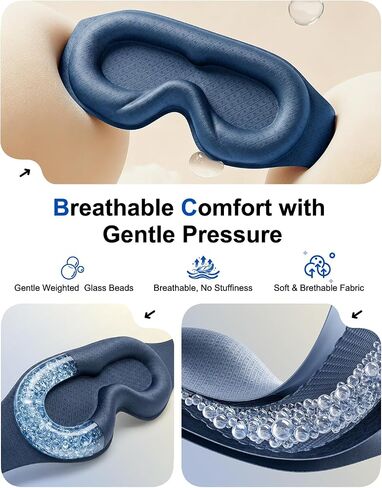 Weighted Eye Mask for Sleeping - 100% Blackout Sleep Mask for Women & Men, 3D Contoured Eye Mask for Lash Extensions, Zero Eye Pressure, Memory Foam, Adjustable Strap for Airplane Travel & Meditation in Saudi Arabia