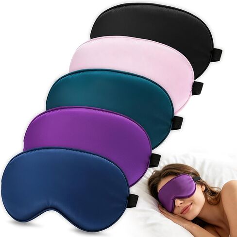 5 Pack Silk Sleep Mask, 5-Color Eye Masks for Sleep with Adjustable Strap, 100% Blackout Blindfold Super Soft Eye Cover for Travel Nap Airplane Home Sleeping, Suitable for Women & Men in Saudi Arabia