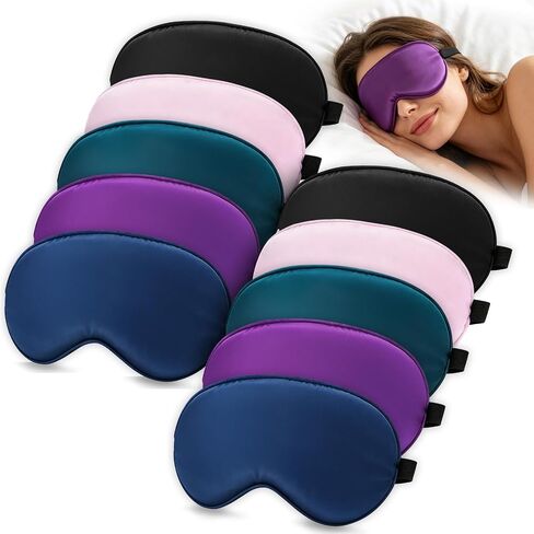 5 Pack Silk Sleep Mask, 5-Color Eye Masks for Sleep with Adjustable Strap, 100% Blackout Blindfold Super Soft Eye Cover for Travel Nap Airplane Home Sleeping, Suitable for Women & Men in Kuwait