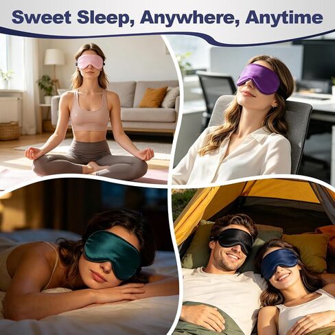 5 Pack Silk Sleep Mask, 5-Color Eye Masks for Sleep with Adjustable Strap, 100% Blackout Blindfold Super Soft Eye Cover for Travel Nap Airplane Home Sleeping, Suitable for Women & Men in Kuwait