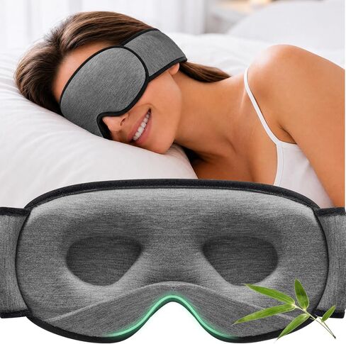 YFONG Sleep Mask for Side Sleepers Women Men, Soft & Breathable Bamboo Viscose Eye Mask for Sleeping, 100% Blackout 3D Eye Cover, Wider Adjustable Velcro Straps for Ultra Comfort, Light Gray in Saudi Arabia