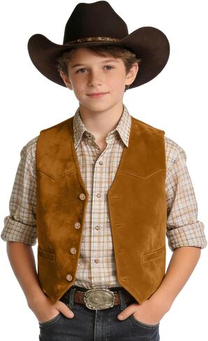 Bakerbear Boys Cowboy Vest for Kids Suede Western Leather Casual Waistcoat Toddler Wedding Party Outfit in Kuwait