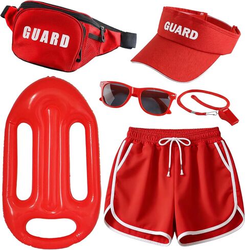 Guard Costume Set with Inflatable Float,Shorts,Hat,Sunglasses,Fanny Pack,Whistle for Halloween Party Dress Up Accessories in Kuwait