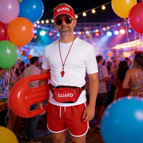 Guard Costume Set with Inflatable Float,Shorts,Hat,Sunglasses,Fanny Pack,Whistle for Halloween Party Dress Up Accessories in Kuwait