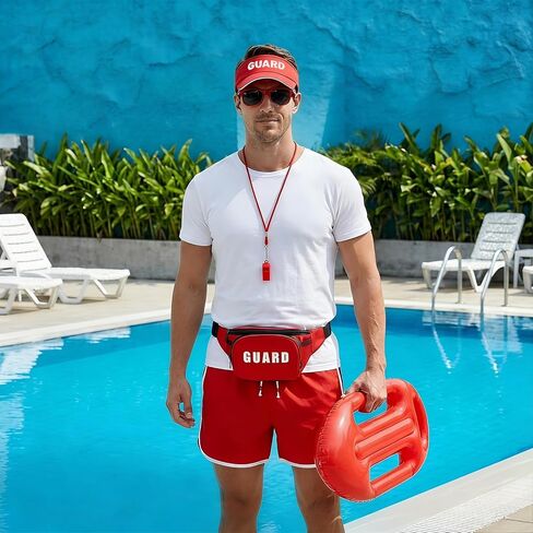 Guard Costume Set with Inflatable Float,Shorts,Hat,Sunglasses,Fanny Pack,Whistle for Halloween Party Dress Up Accessories in Kuwait