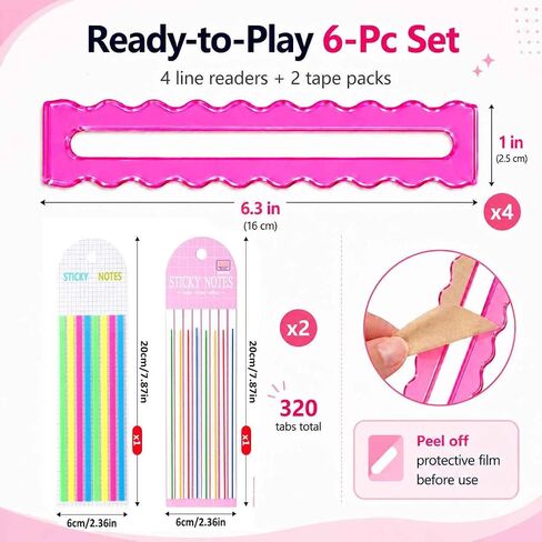 6-Pack Mahjong Line Reader Set, 4 Colorful Acrylic Line Finders with 2 Highlighter Tape Pack, Portable Reusable Mah Jongg Accessories for 2026 Cards, Girls Night, Club Games, Gifts for Women in Saudi Arabia