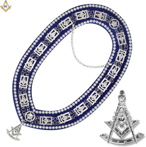 Masonic Regalia Blue Lodge Past Master Complete Bullion Embroidery Set Hand-Embroidered Apron, Chain Collar with Braiding & Jewel, Officer Cuffs & Matching Embroidered Soft Case in Saudi Arabia