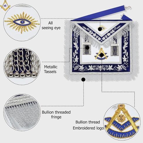 Masonic Regalia Blue Lodge Past Master Complete Bullion Embroidery Set Hand-Embroidered Apron, Chain Collar with Braiding & Jewel, Officer Cuffs & Matching Embroidered Soft Case in Saudi Arabia