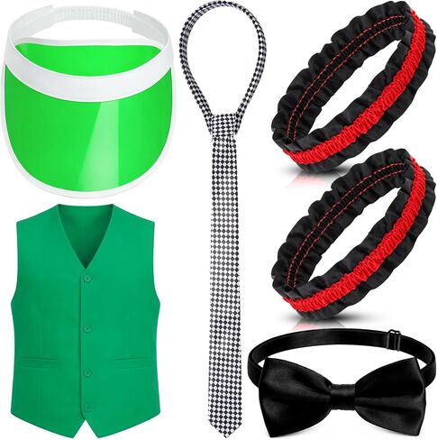Eurzom 5 Pcs Casino Dealer Vest Costume Set Includes Poker Visor, Bow Tie, Vest, Armband, Poker Card Tie for Las Vegas Game Night in Kuwait