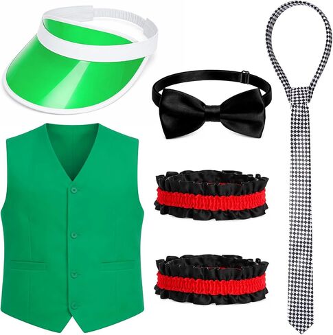 Eurzom 5 Pcs Casino Dealer Vest Costume Set Includes Poker Visor, Bow Tie, Vest, Armband, Poker Card Tie for Las Vegas Game Night in Kuwait