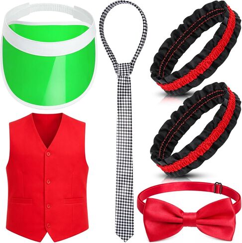 Eurzom 5 Pcs Casino Dealer Vest Costume Set Includes Poker Visor, Bow Tie, Vest, Armband, Poker Card Tie for Las Vegas Game Night in Kuwait