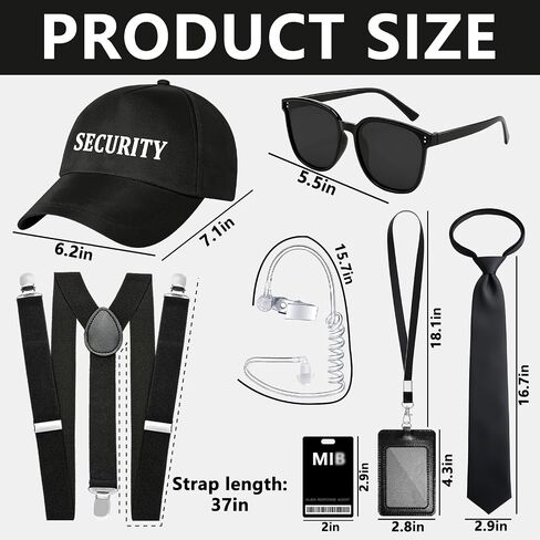 6 Pack Agent Costume Set, Secret Service Spy Agent Costume Accessories Kit, Security Hat, Black Suspenders, Tie, Sunglasses, Fake Earpiece, Lanyard for Halloween Cosplay World Book Day Party in Saudi Arabia