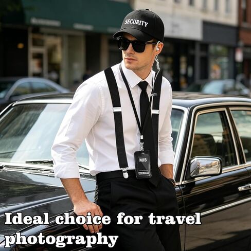 6 Pack Agent Costume Set, Secret Service Spy Agent Costume Accessories Kit, Security Hat, Black Suspenders, Tie, Sunglasses, Fake Earpiece, Lanyard for Halloween Cosplay World Book Day Party in Saudi Arabia