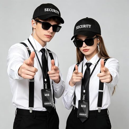 6 Pack Agent Costume Set, Secret Service Spy Agent Costume Accessories Kit, Security Hat, Black Suspenders, Tie, Sunglasses, Fake Earpiece, Lanyard for Halloween Cosplay World Book Day Party in Saudi Arabia