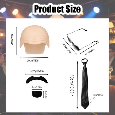 MORTICIA 6 PCS Bald Cap Halloween Costume Set with Fake Beard, Sunglasses, Tie, and Hair Cap for Women Men Dress Up Accessories in Saudi Arabia