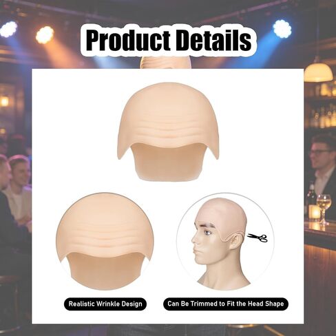 MORTICIA 6 PCS Bald Cap Halloween Costume Set with Fake Beard, Sunglasses, Tie, and Hair Cap for Women Men Dress Up Accessories in Saudi Arabia
