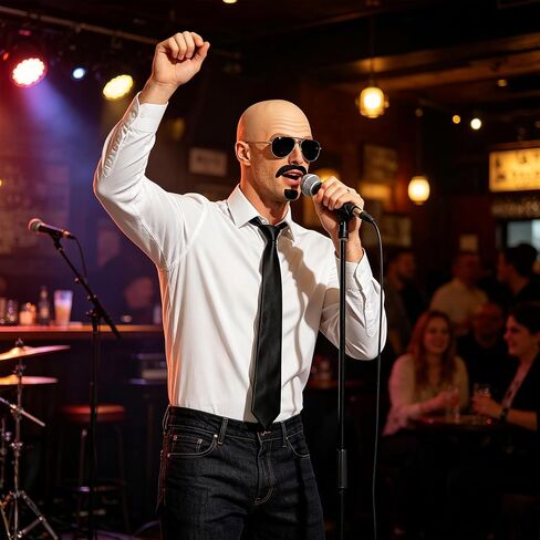 MORTICIA 6 PCS Bald Cap Halloween Costume Set with Fake Beard, Sunglasses, Tie, and Hair Cap for Women Men Dress Up Accessories in Saudi Arabia