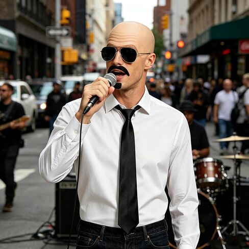 MORTICIA 6 PCS Bald Cap Halloween Costume Set with Fake Beard, Sunglasses, Tie, and Hair Cap for Women Men Dress Up Accessories in Saudi Arabia
