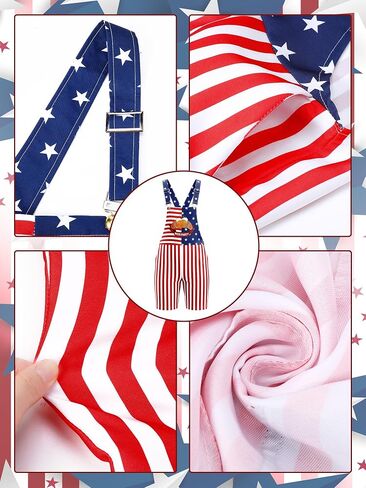 Yahenda 10 Pcs 250th Anniversary Flag Costume for Men with 4th of July American Bibs Overalls Cape USA Patriotic Socks, Sunglasses, Hand-held Flag Sequined Cowboy Hat Glasses Bracelet Necklace Outfit in Kuwait