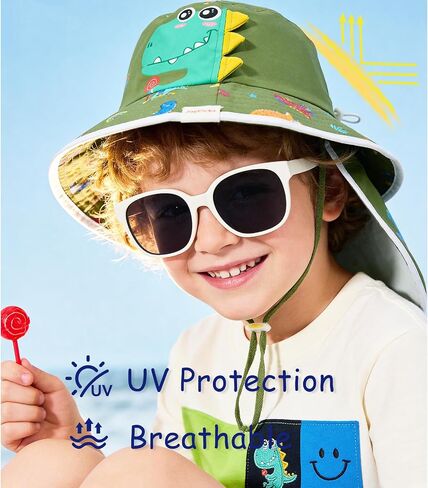 Kids Sun Hat Age 4-14 Years UPF 50+ Sun Protection, Detachable Rear Neck Flap Wide Brim Summer Beach Bucket for Boys Girls in Saudi Arabia