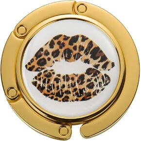 Foldable Wallet Hook, Women's Bag Table Hook, Lip-Shaped Design, Silver Color, (1count-Leopard Print Lips-G) in Saudi Arabia
