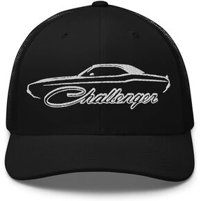 1970 Challenger Silhouette Trucker Hat | Retro Muscle Car Embroidered Mesh Back Snapback Cap in Kuwait