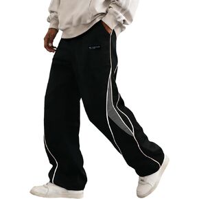 FCOOLYEET Mens Straight Leg Sweatpants Y2k Baggy Track Pants Drawstring Striped Sweatpants Cool Parachute Pants Streetwear in Kuwait