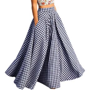 Women's Plaid Maxi Skirt with Pockets - High Waisted Pleated A-Line Gingham Long Skirt for Women Casual Summer 2026 in Saudi Arabia