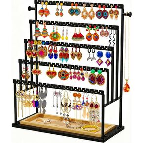 Earring Holder Organizer, 5-Tier Step Jewelry Display Stand with Metal Frame and Wooden Storage Organizer, Large Earring Holder for Studs, Hoops, Dangles, Modern Jewelry Organizer for Women in Saudi Arabia