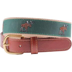 Country Club Prep Men’s Moose Tab Belt | Genuine Leather | Anti-Scratch Brass Buckle | 7 Sizes - Green in Saudi Arabia