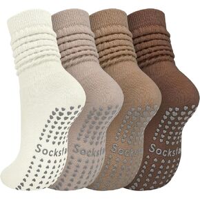 4 Pairs Grip Pilates Socks for Women Yoga Scrunch Slouch Non Slip Socks with Grippy Pilates Barre Workout Slipper 5-9 in Saudi Arabia